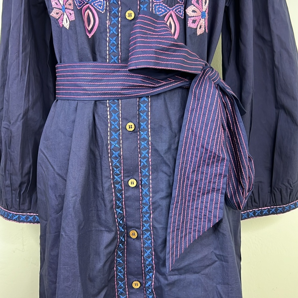 BELLA TU Navy Embroidered Longsleeve Dress XS - Picture 3 of 9